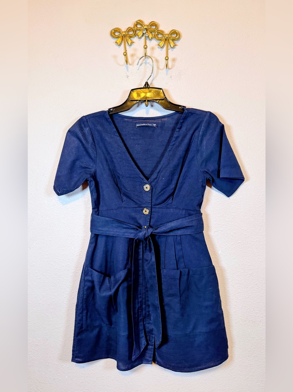 Abercrombie & Fitch Navy Button-Front Short Sleeve Mini Dress w/Tie Waist. XSP